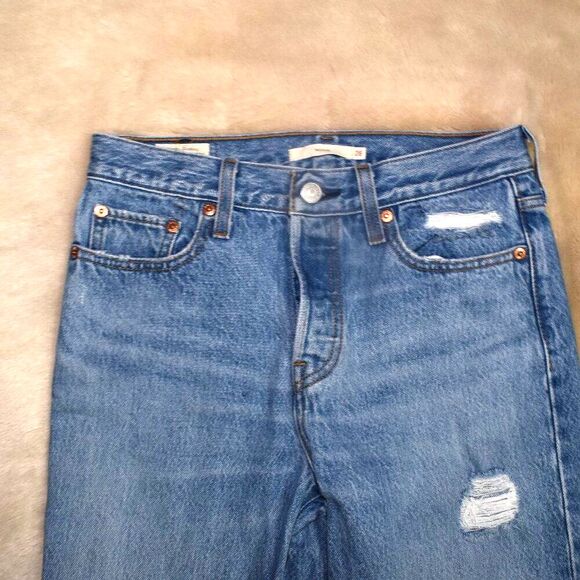 Levis Wedgie Straight Leg Jeans Womens 26 Blue Distressed Mid rise Denim - Picture 7 of 12